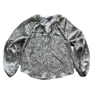 Saks Fifth Avenue Women's Flowy Blouse Top Green Grey White Abstract Small